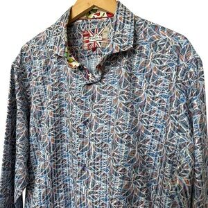 7 Downie St. London Men's 2XL Graphic Print Button-Up Shirt Multicolor Cotton